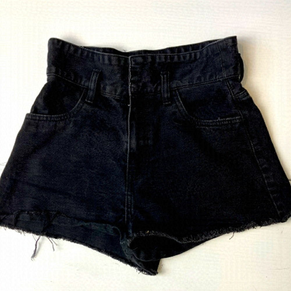 PAPER bag high waist shorts cut off black denim